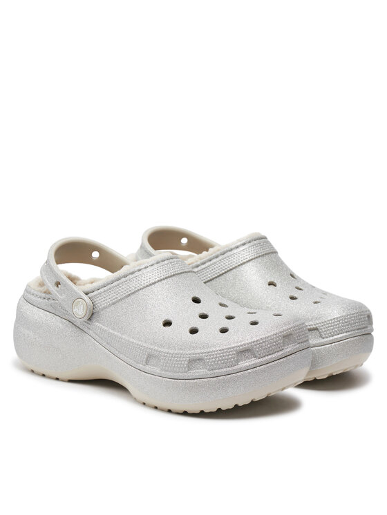 Crocs Crocs Nazouváky Classic Platform Glitter Lined Clog W 210413 Stříbrná