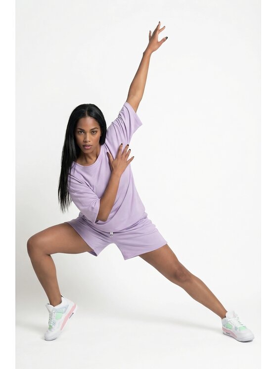 FIGL FIGL Komplet bluzka i szorty sportowe M1306 Fioletowy Loose Fit