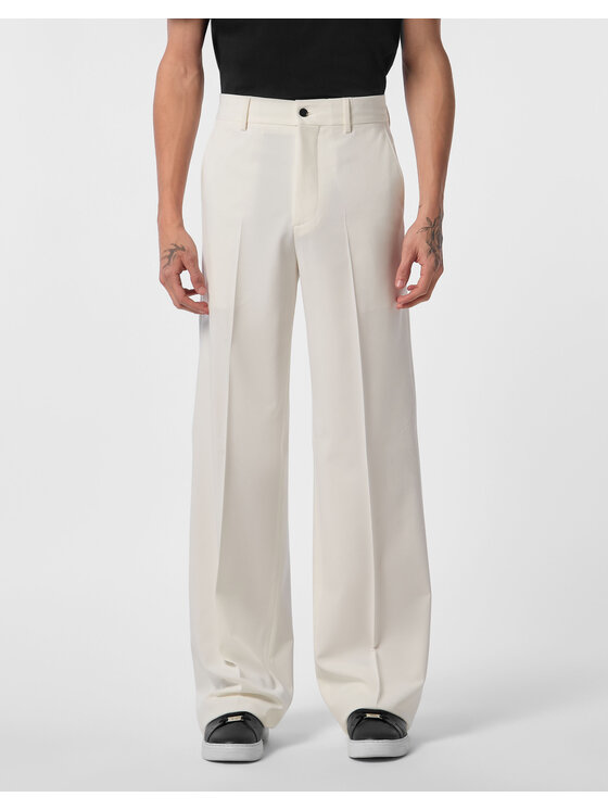 PHILIPP PLEIN PHILIPP PLEIN Spodnie materiałowe 24721 Biały Wide Fit