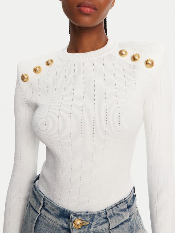 Balmain Balmain Džemper DF1KD001KB07 Bijela Regular Fit
