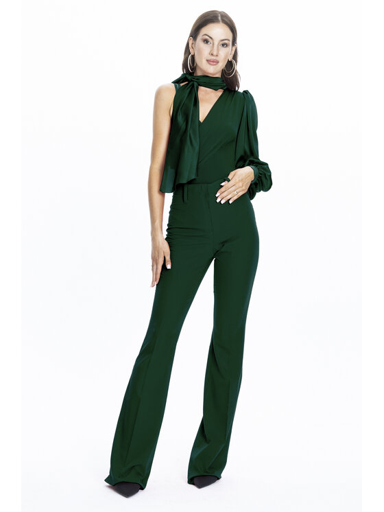 Angelika Józefczyk Angelika Józefczyk Body Eleganckie Body Maya w Paryskim Stylu Butelkowa Zieleń Zielony Skinny Fit