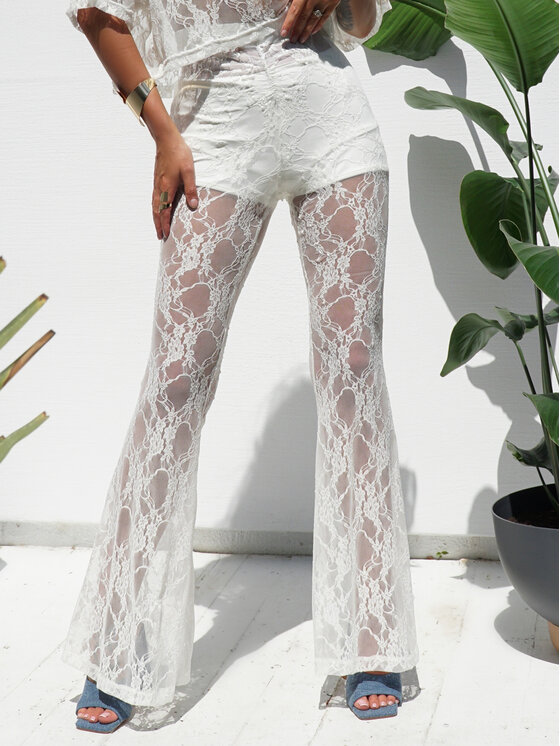 LilaLou LilaLou Spodnie materiałowe Rebel Biały Regular Fit