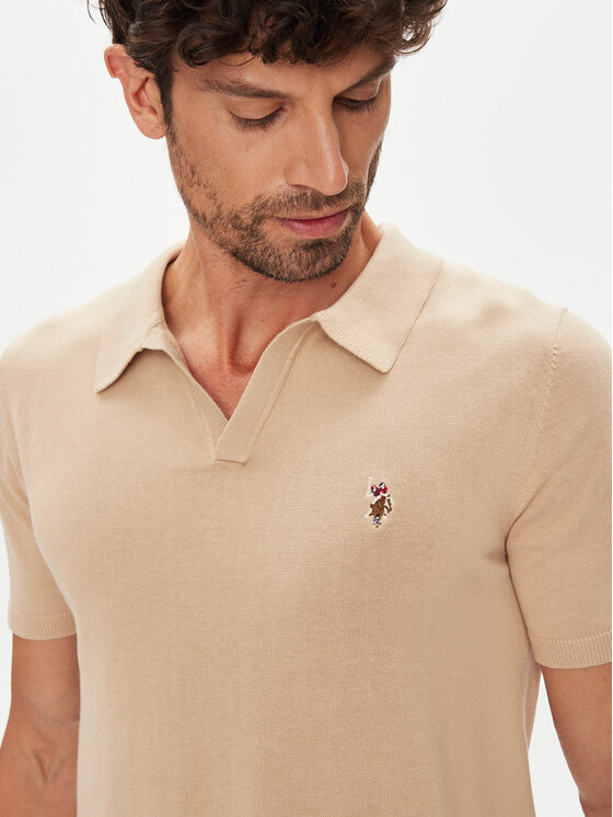 U.S. Polo Assn. U.S. Polo Assn. Тениска с яка и копчета MUP3554 Бежов Slim Fit