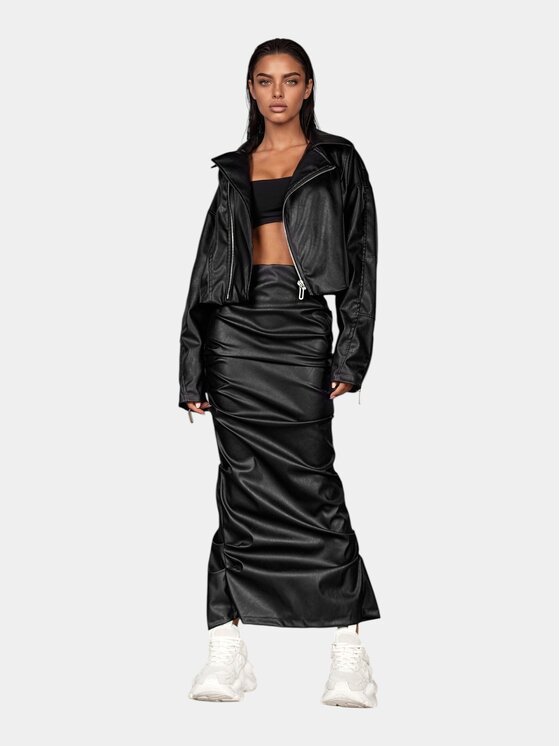 MADE BY SOCIETY MADE BY SOCIETY Spódnica maxi STATIC HORIZON Skirt - F27228 Czarny Basic Fit