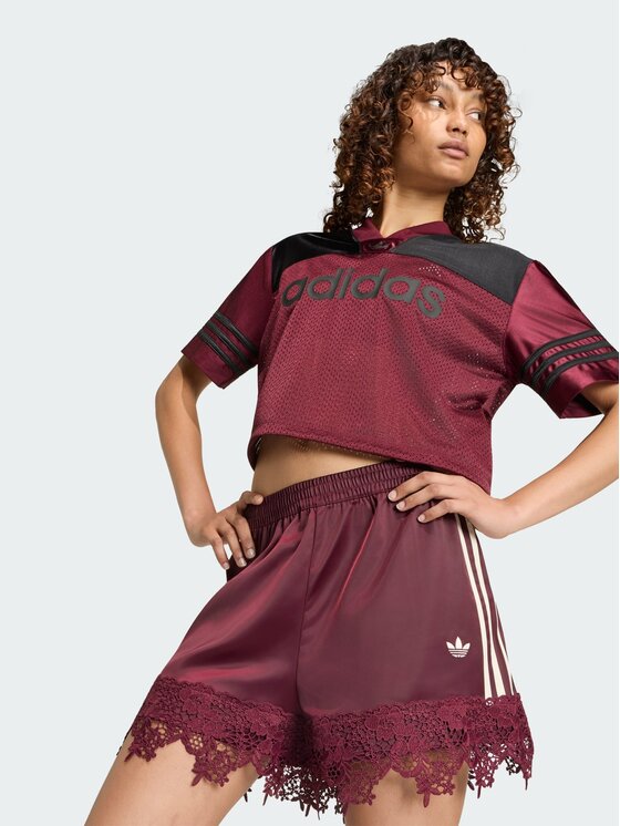adidas adidas Szorty sportowe SATIN LACE Czerwony ciemny Loose Fit