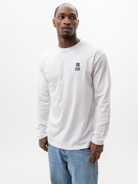 Good Luck Good Luck Longsleeve T-SHIRT Z Długim Rękawem LONGSLEEVE Biały Męski GOOD LUCK Logo M Biały Regular Fit