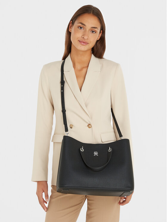 Tommy Hilfiger Geantă Th Emblem Satchel AW0AW15177 Negru