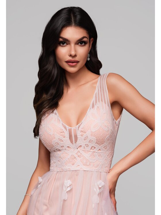 Ombre Sukienka wieczorowa LA-OM-DLR136 Biały Regular Fit