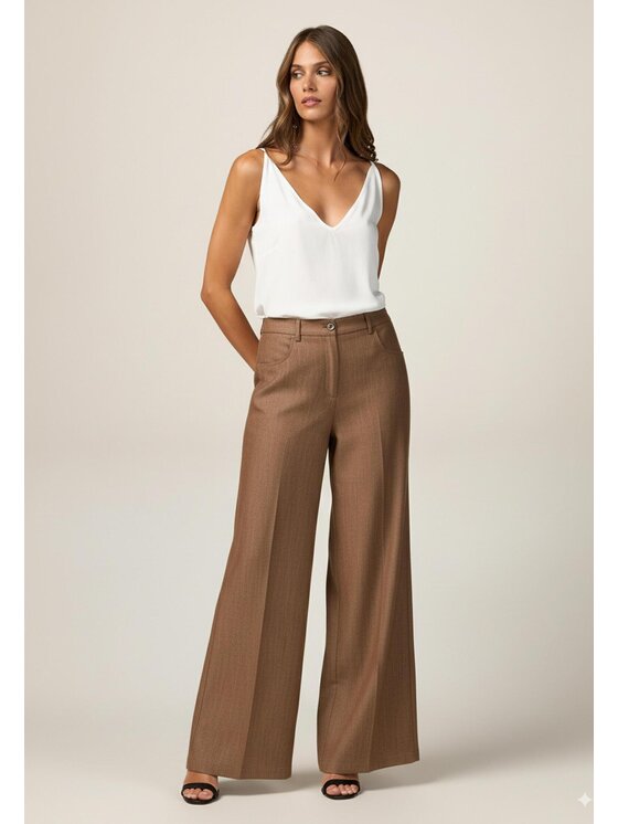 Oltre Oltre Spodnie materiałowe P026R009047N012 Brązowy Baggy Fit