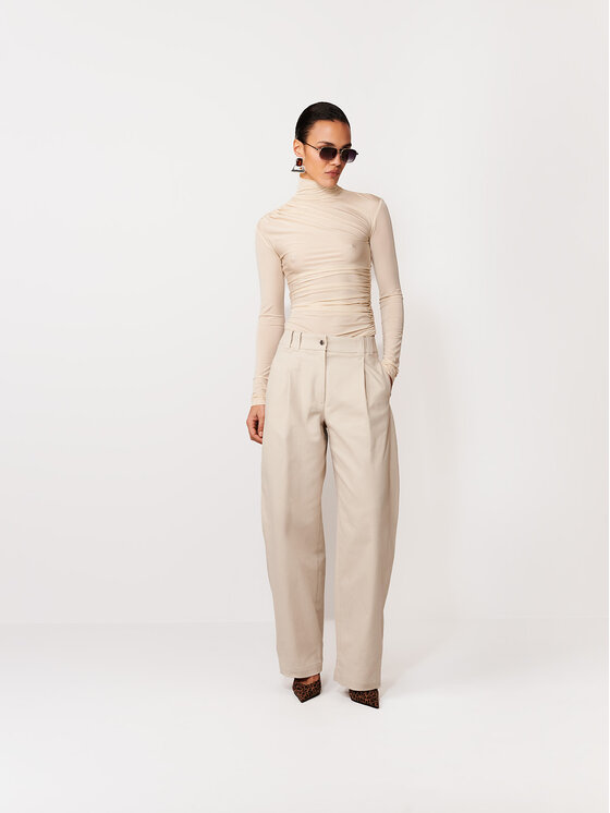 La Mania La Mania Kalhoty z materiálu CHAKA Béžová Basic Fit
