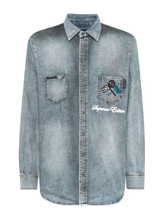 PHILIPP PLEIN PHILIPP PLEIN džínová košile 22651 Šedá Regular Fit