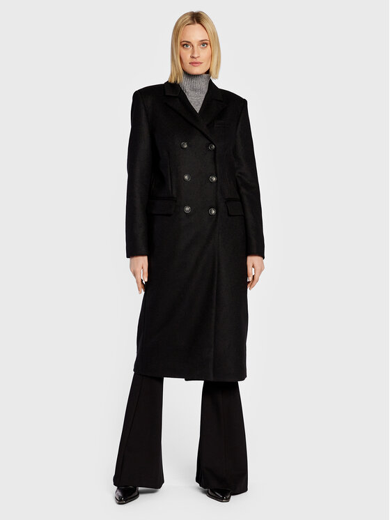Trussardi Trussardi Gyapjú kabát 56S00807 Fekete Regular Fit