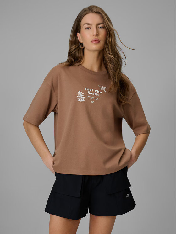 4F 4F T-Shirt CAMP Beżowy Regular Fit