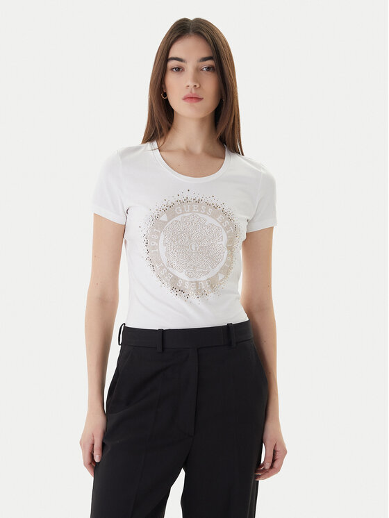 Guess Tricou Camelia W4RI47 J1314 Alb Slim Fit