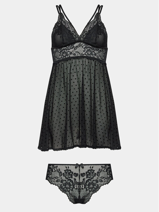 Hunkemöller Hunkemöller Nočna srajca Beatriz 169282 Črna Feminine Fit
