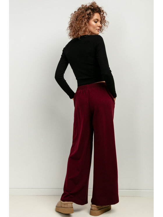 Tessita Tessita Spodnie dzianinowe T413/9/L Bordowy Wide Leg