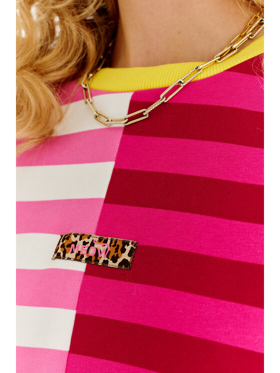 NAOKO NAOKO Tričko Purrfect Stripes Ružová Oversize