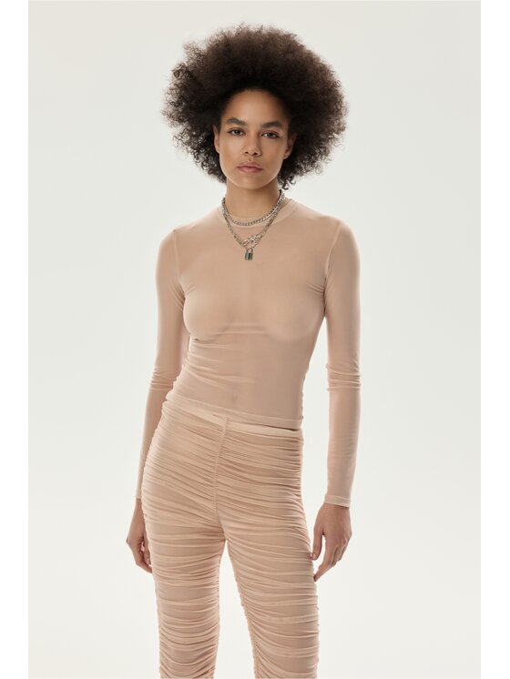 Laretaggio Laretaggio Bluzka MACERA MESH TOP BEIGE Beżowy Second Skin Fit