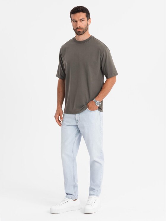Ombre Ombre T-Shirt OM-TSBC-0234 Zielony Loose Fit