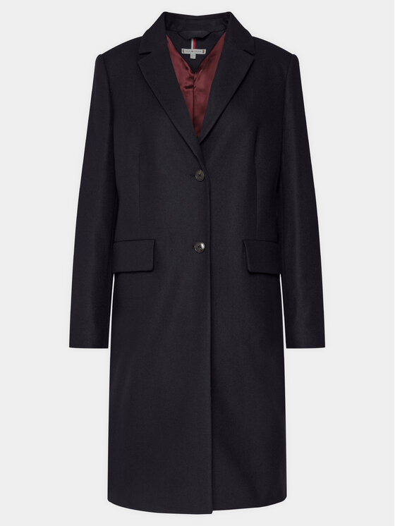 Tommy Hilfiger Tommy Hilfiger Gyapjú kabát Classic Light Wool Blend Coat WW0WW41662 Sötétkék Regular Fit