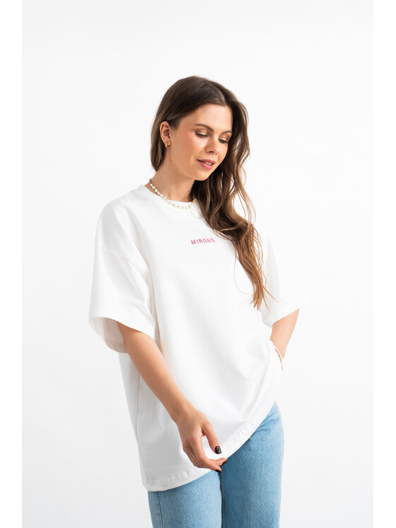Mirons Mirons T-Shirt Print Biały Oversize