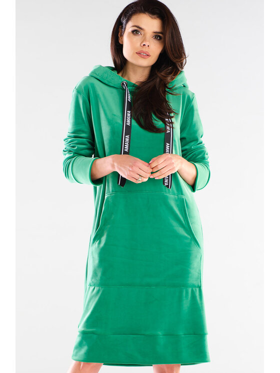 Awama Awama Sukienka dzianinowa A414 Zielony Basic Fit