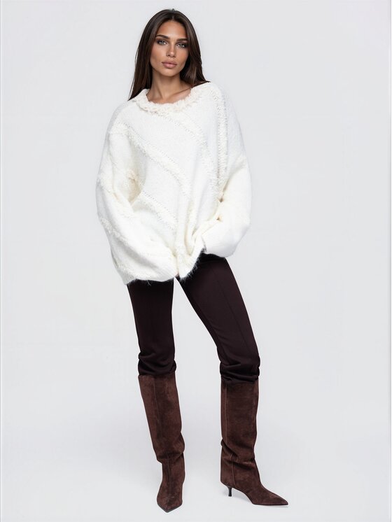 Ombre Ombre Sweter OW-SW-E0074 Beżowy Oversize
