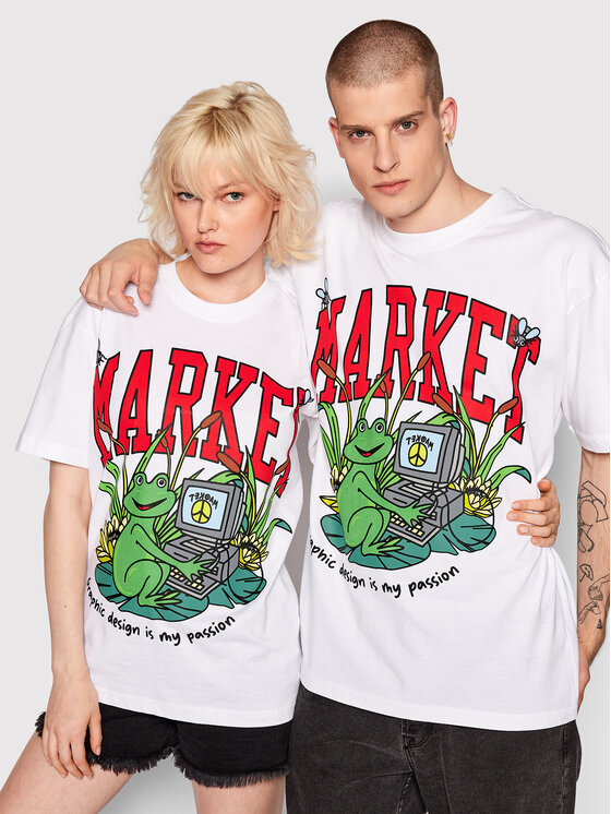 Market Market Marškinėliai Unisex SMILEY Passionate Frog 399001091 Balta Relaxed Fit