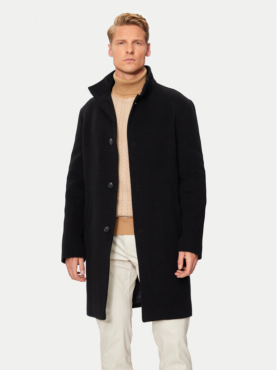 Tommy Hilfiger Vlnený kabát MW0MW37956 Čierna Regular Fit