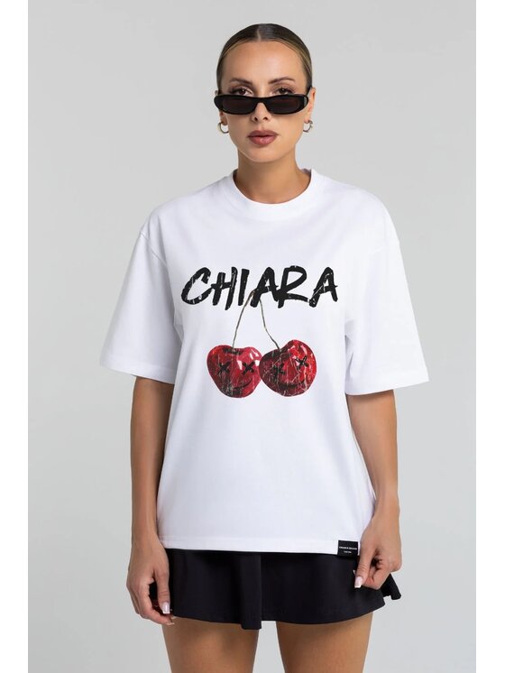 T-Shirt, rozmiar L, Białe, T-shirt bawełniany oversize CHERRY