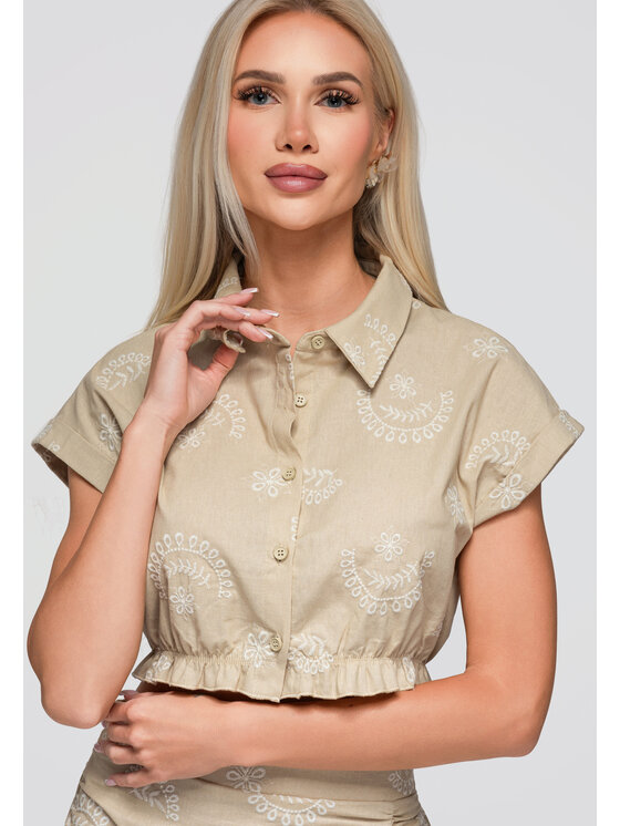 Ombre Ombre Koszula OW-SH-E0066 Beżowy Loose Fit