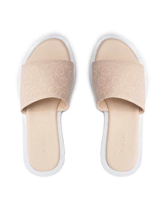 Calvin Klein Calvin Klein Παντόφλες Flatform Slide - Canv Mono HW0HW00893 Μπεζ