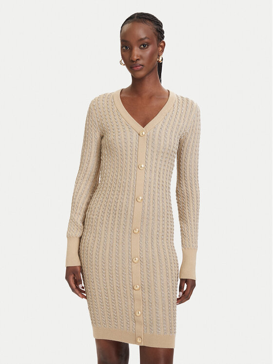 Guess Guess Trikotāžas kleita W5RK09 Z3KT0 Bēšs Bodycon Fit