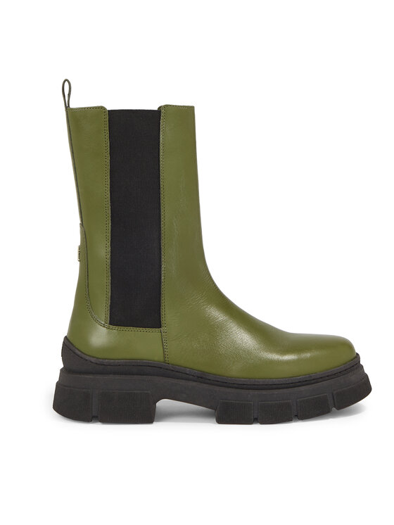 Tommy Hilfiger Členková obuv s elastickým prvkom Essential Leather Chelsea Boot FW0FW07490 Zelená