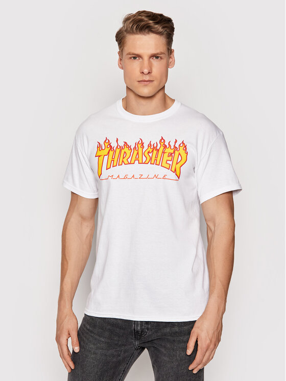 Thrasher T-krekls Flame Balts Regular Fit