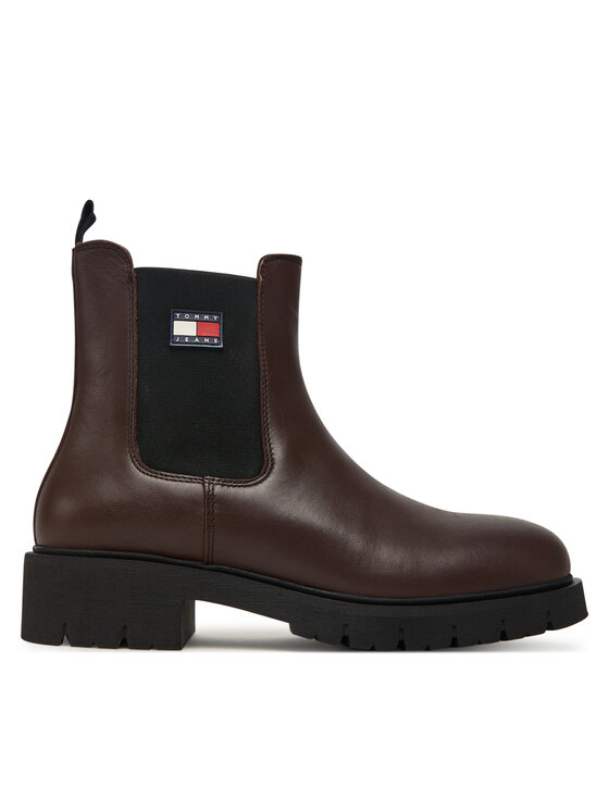 Tommy Jeans Tommy Jeans Členková obuv s elastickým prvkom Tjw Chelsea Leather Boot EN0EN02825 Hnedá