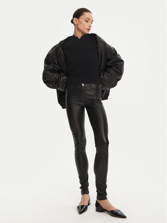 Serge Pariente Serge Pariente Bőrnadrág Sexy Stretch Thin Strip Fekete Slim Fit