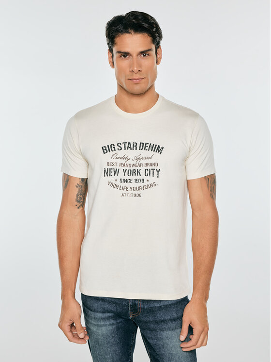BIG STAR BIG STAR T-Shirt NEVISSER Kremowy Basic Fit
