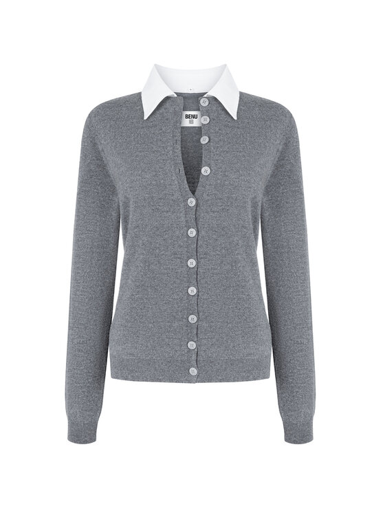 BENU BENU Kardigan Sweter Szary Regular Fit