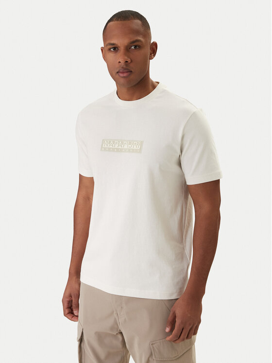 Napapijri Napapijri Majica S-Box Logo NP0A4IFL Écru Regular Fit