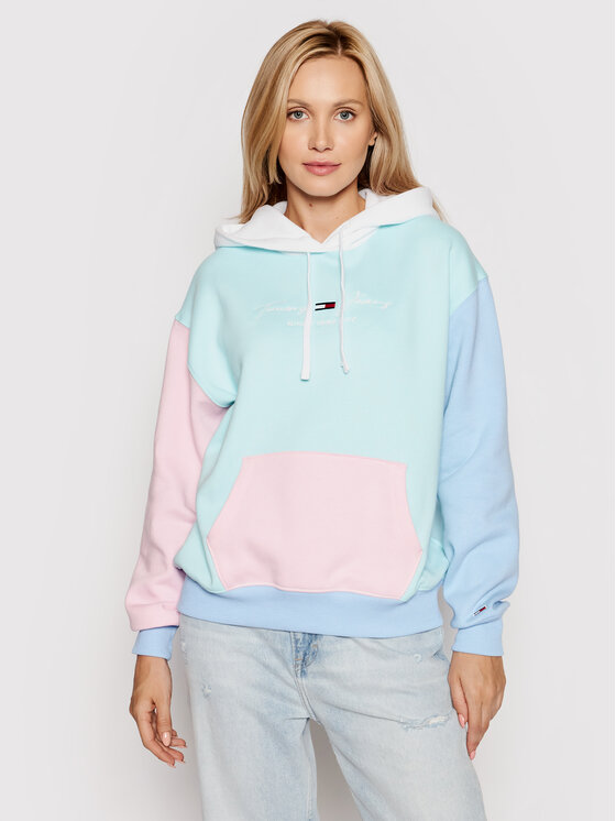 Tommy Jeans Bluza Color Block DW0DW11297 Zielony Regular Fit  