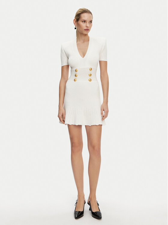 Balmain Balmain Sukienka dzianinowa DF1R7320KF24 Biały Regular Fit