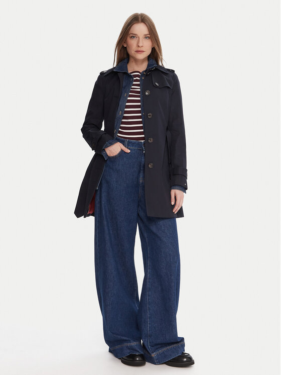 Tommy Hilfiger Tommy Hilfiger Trenčkot Heritage Single WW0WW24966 Tmavomodrá Regular Fit