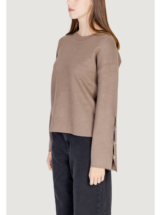Vila Vila Maglione VICASSIE L/S BUTTON DETAIL KNIT TOP/R Marrone To Fit