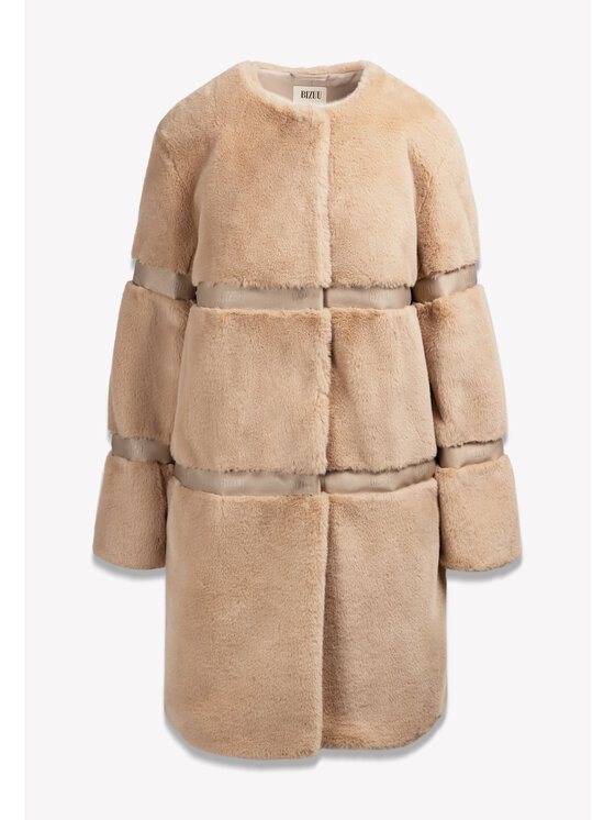 BIZUU BIZUU Futro SORRENTO FAUX FUR LAPEL COAT Brązowy Standard Fit