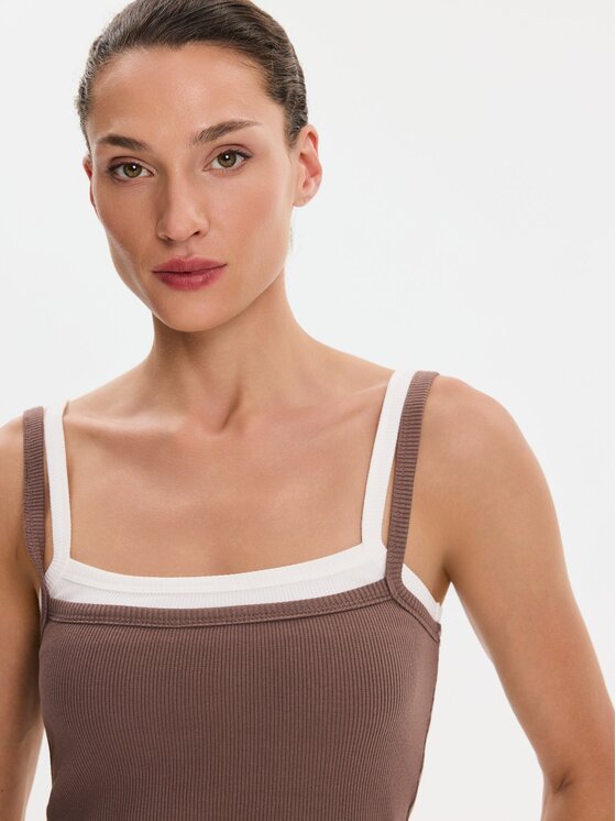 Nudyess Nudyess Top Lisa z prążka Brązowy Slim Fit