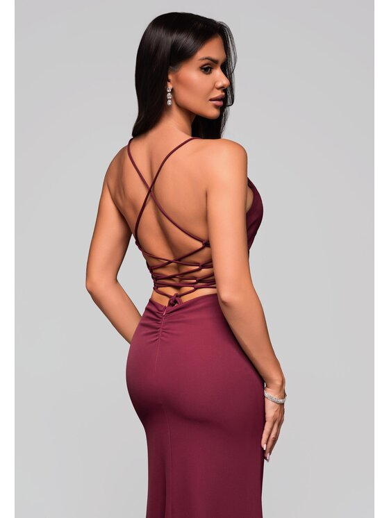 Ombre Ombre Sukienka wieczorowa LA-OM-DLR208 Bordowy Regular Fit