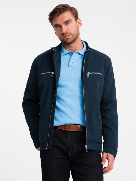 Ombre Ombre Kurtka bomber OM-JALP-0157 Granatowy Regular Fit