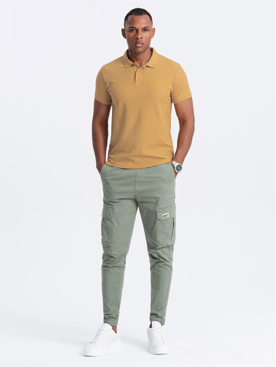Ombre Ombre Polo OM-POBS-0100 Złoty Regular Fit