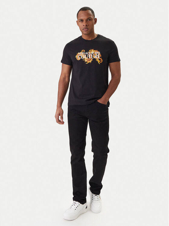 Versace Jeans Couture Tricou 80GAHE02 CJ00E Negru Regular Fit